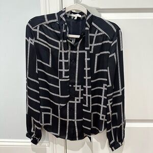 JOIE Women’s Geometric Design Bow Neck Button Shirt Size XS